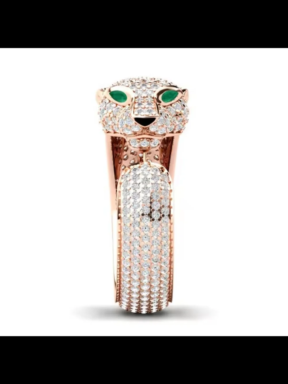 Vintage Rose Gold Panther Cuff Ring with Green Eyes - Women Jewelry - Picture 6 of 7